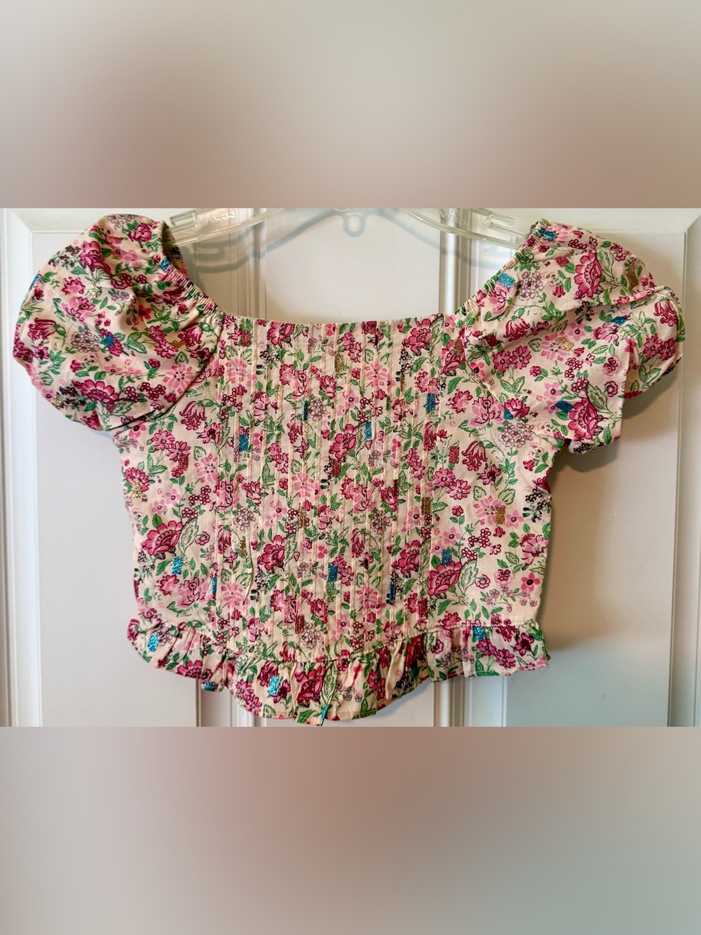 NWOT Girls Floral Pink Ruffled Cotton Top